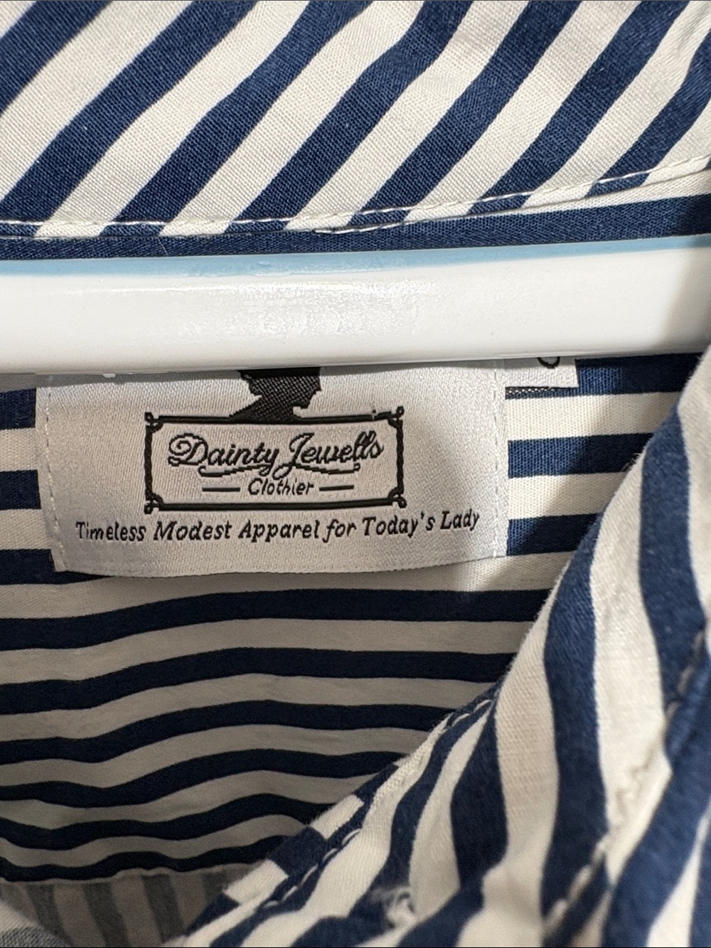 Dainty Jewells Navy & White Striped Lace-Trim Shirt Dress - Picture 5 of 10